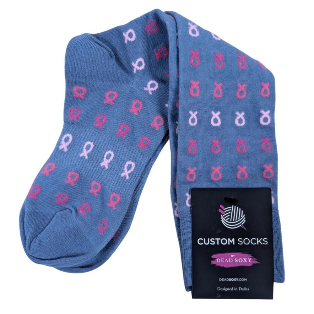 Dead Soxy Blue Socks Pink Ribbons Unisex One Size Fits Most Breast Cancer Cotton